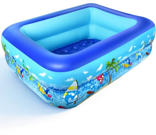 Piscina Hinchable Infantil 120 x 87 x 35 cm Piscina Pequeña Terraza Espesado 2 Anillos Piscinas Hinchables Rectangular Piscinas Inflable Pool para Jardín Externo
