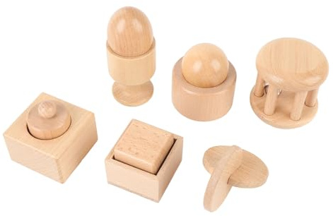 Hamwesh Leksaker, 11 St Trä Baby Rattle Set Spädbarnssäkert bokträ Material Form Matchande, Pedagogisk Ring Skallra med Förvaringsväska för Nyfödda 0 12 Månader