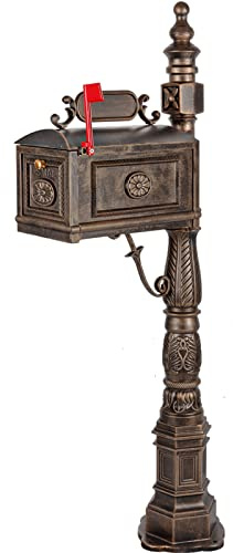 Polar Aurora Barcelona Decorative Post Mailbox Combination Stratford Heavy Duty Postal Mail Box Cast Aluminum(Bronze)