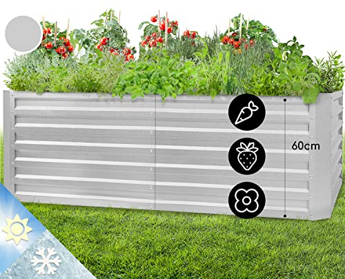 Blumfeldt High Grow Straight bancal - Macetero, Flores, Hierbas y Verduras, 180 x 60 x 90 cm, Ampliable, 970 litros, Acero, Resiste el Mal Tiempo, Libre de Caracoles, Galvanizado, Plateado