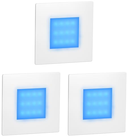 ledscom.de 3 LED luce per scale/apparecchio da incasso FEX per interni ed esterni, angolare, bianco, 85 x 85 mm, blu