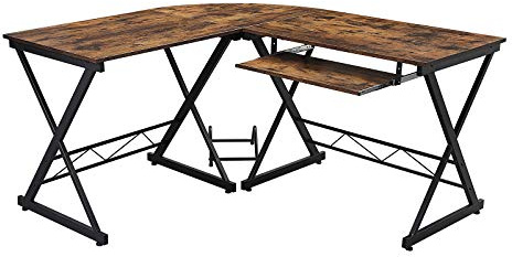 VASAGLE Schreibtisch, großer Computertisch, L-förmiger Eckschreibtisch, PC-Tisch, platzsparend, einfache Montage, 138 x 150 x 75 cm, vintagebraun-schwarz LCD402B01