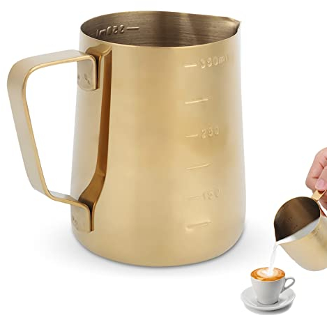 Milchkännchen Edelstahl 350ml, Milch Pitcher, Milchschaumkrug Kaffee Creamer Milch Aufschäumer Kännchen Tasse Mit Messung Mark, Handheld Edelstahl Aufschäumkännchen, Milchschaumkännchen Für Latte Art