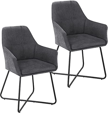 SVITA Josie Dining 2er Set Esszimmerstuhl Sessel Polsterstuhl Stoff (Dunkelgrau)