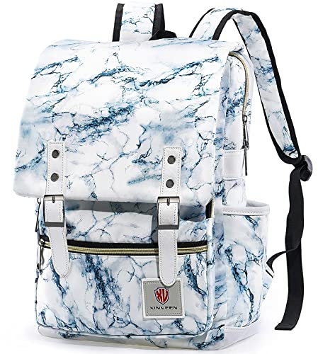 Xinveen Vintage Backpack Gift for Girls School Bag College Daypack Slim Travel Rucksack Marbling