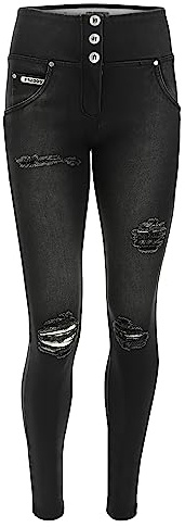 FREDDY - Jeans Push Up Wr.up® Vita Alta In Denim Navetta Ecologico Con Strappi, Donna, Denim Nero, Small