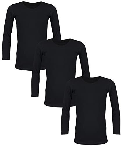 TupTam Langarmshirt Kinder – 3er Pack Unterhemden Jungen & Mädchen, 100% Baumwolle, Unisex, Farbe: Schwarz, Größe: 140