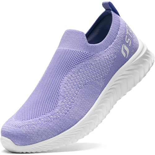 STQ Damen Turnschuhe Slip on Sneakers Leichte Atmungsaktiv Fitness Turnschuhe Freieichuhe Laufschuhe Leiche Walkingschuhe Lila 39 EU