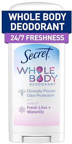 Secret Whole Body Deodorant Stick for Women, Lilac & Waterlily Scent, Aluminum Free Deodorant Stick, 72 HR Odor Protection, 2.4 oz