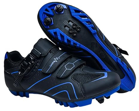 Hixingo Zapatilla de Ciclismo Hombre Azul Mujer Zapatos Bicicleta de Montaña Exterior MTB Compatibles con SPD Lock System, Zapatillas de Ciclismo Unisex Adulto, 42 EU