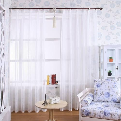 Voile Vorhang Transparent, 137 x 244 cm Weiße einfache Gitter strukturierte mit Hakenn Gardinen für Schlafzimmer/Wohnzimmer