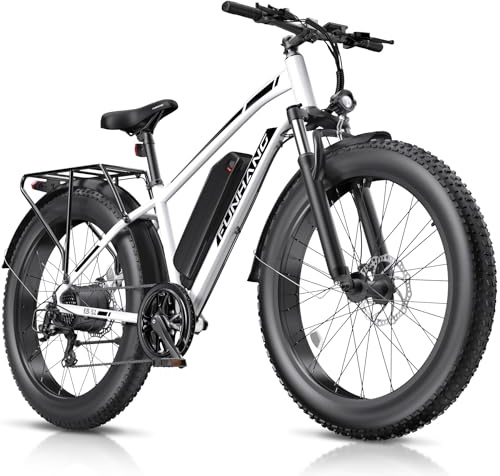 Funhang Electric Bike for Adults, 1000W Peak Ebike, 25MPH 60Miles Electric Mountain Bike, 26 Fat Tire Electric Bicycle with 48V 13AH Battery, Rear Rack, Turn Signal, Lockable Suspension Fork,7 Speed