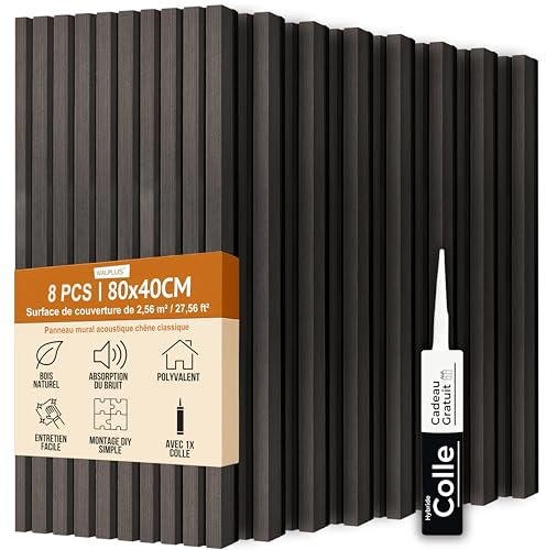 WALPLUS 8er-Pack Escheneiche Holz Akustikpaneele 80x40cm Wandpaneele Holzoptik Elegantes Innendekor Schallabsorption Holz Umweltfreundlich Holzverkleidung Wand für Konferenzräume und Säle