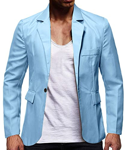 Generisch Blazer d'été léger pour homme - Couleur unie - Costume décontracté de luxe pour homme - Blouses - Coupe ajustée - Veste élégante - Chemises de fête - Douces - Pour l'extérieur, bleu clair,