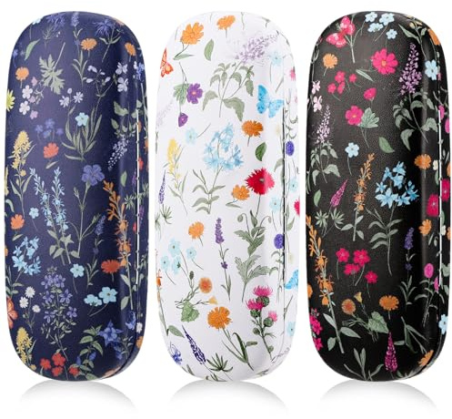 Zuimei 3 PCS Hard Shell Glasses Case, PU Leather Glasses Case with Cleaning Cloth Portable Travel Eyeglass Case for Women Girl Men