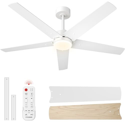 VIVOHOME Ventilatori da Soffitto con Luce e Telecomando Lampada, Plafoniera Silenzioso Timer 50W per Camera da Letto Soggiorno Garage 6+1 Velocità 132cm Dimmerabile Reversibile Bianco
