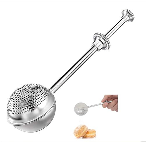 Spolverino per zucchero a velo, con manico a molla, in acciaio inox, setaccio per farina, farina, spezie, strumenti da forno (argento)