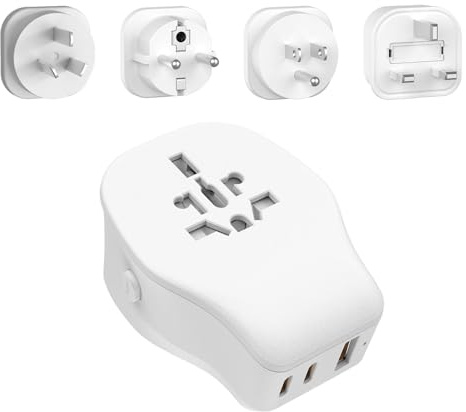 JSVER Adaptateur Prise Mondial avec 2 Type C PD20W, Adaptateur de Voyage Universelle France vers USA/UK/EU/AUS avec 4 Détachables Prise vers USA Canada UK EU Australie Singapore HK-Blanc