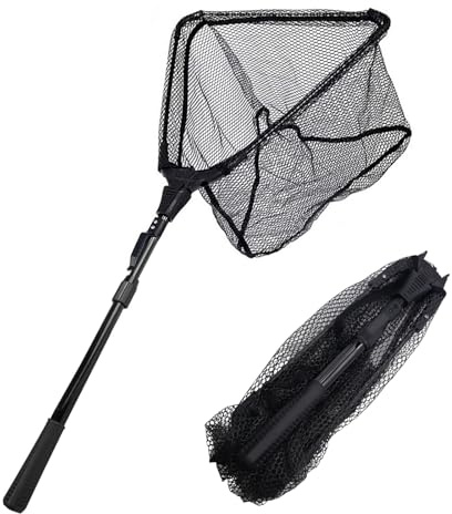 MIPIACE Red de Pesca Plegable Telescópica 90 cm Sacadera Pesca Aleación de Aluminio Engrosada Red de Pesca con Mango Telescópico para Cinturón Pescado en Arroyos Lagos Mar Fácil De Atrapar Y Liberar
