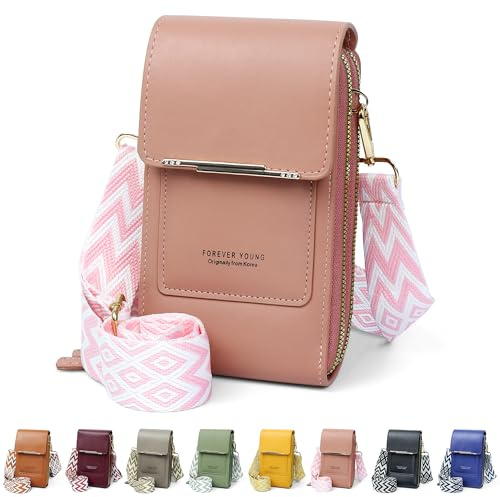 DBPBToU Handytasche zum Umhängen Damen, PU Leder Kleine Umhängetasche Damen, Umhängetasche Damen Klein mit Breitem Verstellbarem Gurt (Rosa)
