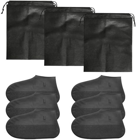 Rieoany 3 Pairs of Silicone Waterproof Shoe Covers - Reusable and Washable Rain Boot Covers for Men and Women, Size L (Black)