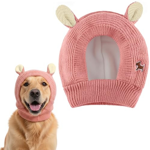 Bonnet d'hiver pour Chien, Bonnets Tricoté pour Animaux, Chapeau Chaud pour Chiens, Mignon Bonnet Chaud avec Oreilles, Chapeau Doux et Confortable, pour Petits Moyens Grands Chiens et Chats – Rose