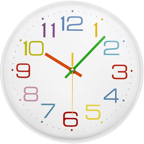 ACCSHINE Orologio da parete bambini silenzioso vintage 30 cm con al quarzo a batteria facile da leggere camere casa cucina camera da letto ufficio scuola (Bianco 1, 30cm)