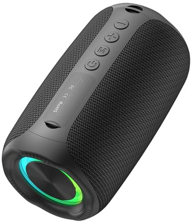 Bewinner Portable Bluetooth Speaker, 8W Full Range Wireless Speaker with RGB Lights, Rechargeable Bluetooth 5.4 Stereo Sound for Home, Party, Outdoors (Black)