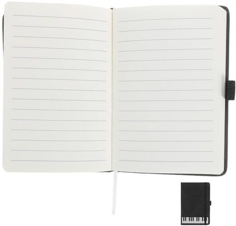 GLEAVI Carnet de Notes A6 Thème Piano Noir, Couverture Pu Solide, Papier Lisse pour Écriture et Dessin, Cahier Musique à Lignes, Présent Fête pour Musiciens, Étudiants et Bureau Portable