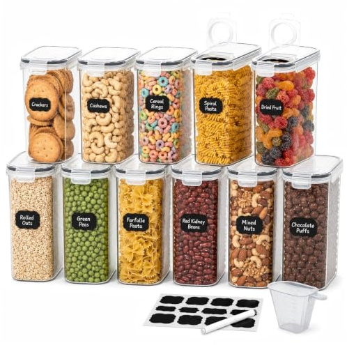 11 Pack Cereal Storage Containers Set, (6*4L+5*2.5L) Airtight Food Storage Containers with Lid, Plastic Pantry Organization Canisters for Oats, Flour and Sugar, BPA-Free, with Labels&Marker&Cup