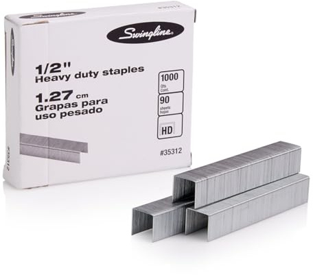 Swingline Staples, Heavy Duty, 1/2 Length, 90 Sheet Capacity, 100/Strip, 1000/Box, 1 Pack (35312)