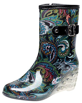 LvRao Zapatos de Tacón Alto Botas con Cremallera de Las Mujeres | Botas de Agua Damas Patrón de Punto Botines de Lluvia Wellies Azul Etiqueta 38, EU 38