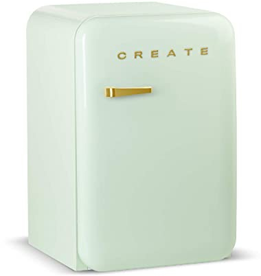 CREATE / RÉTRO FRIGO 83.5 ARGENT/Réfrigérateur vert pastel avec poignée or / 98W, basse consommation, 2 étagères, régulateur de température, porte-bouteilles, 56x54x84cm.