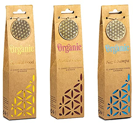3 Confezioni di coni d'incenso di 3 differenti profumazioni (Sandalo, Oudh Arabo e Nag Champa)