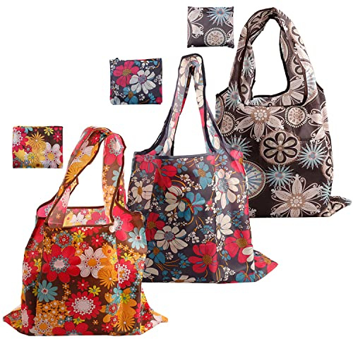 kuou 3 Pcs Large Foldable Shopping Tote Bag, Reusable Eco Waterproof Tote Shopping Bag Grocery Shopping Cloth Bags Easter Tote Bags for Daily Use Holiday Favors
