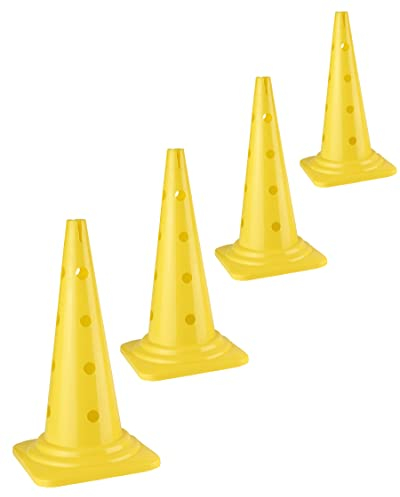 SPORTIKEL24 Trainingskegel 50 cm – Gelb – 4er Set – für Stangen ø 25 mm & Ringe – für Slalom, Hürden & Koordination