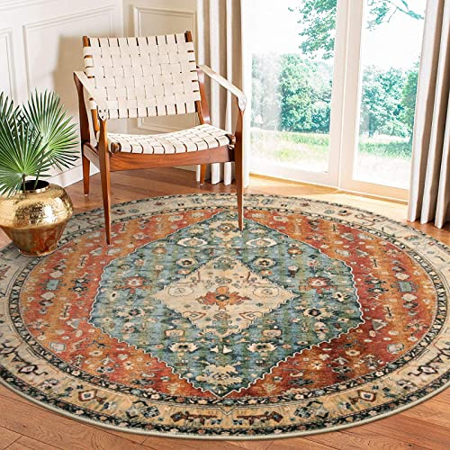 Lahome Alfombra Redonda Bohemia Tribal de 6 pies, Alfombra Grande Lavable para Comedor, Suave, Antideslizante, no desprende Pelusa, para Dormitorio, Interior, Sala de Estar, Alfombra para vestíbulo