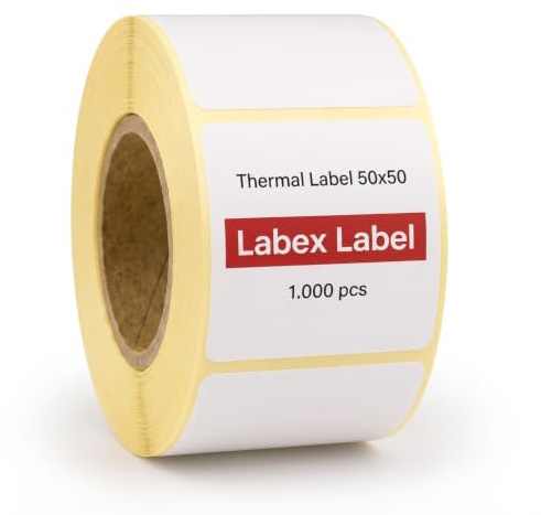 Etichette termiche 50x50 mm su rotolo – Etichette Codice a Barre Termica Diretta – 1 rotoli 1000 etichette – Senza nastro – TSC Godex compatibili – Labex Label