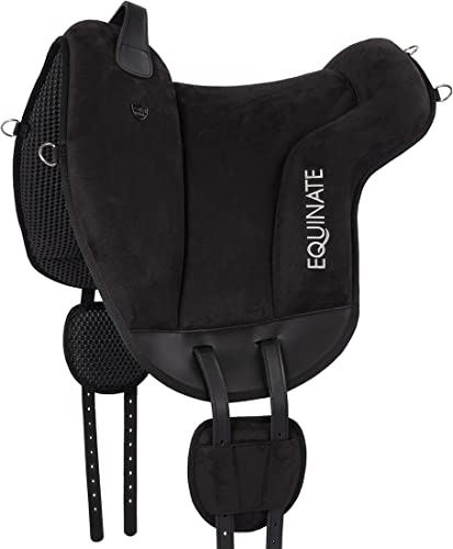 Equinate Coussin d'équitation Hamilton en daim synthétique Poney noir – Coussin Bareback avec dessous en néoprène facile d'entretien – Coussin d'équitation Selle sans arbre