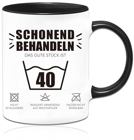 Sugeru Tasse - 40. Geburtstag Frau Geschenk Mann mit Spruch Schonend behandeln Das gute Stück ist 40, Lustige Geschenke, Geschenkidee für den runden Geburtstag (40 Jahre)