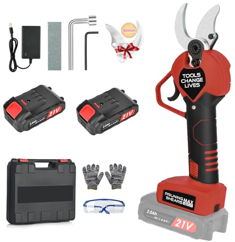 Sécateur électrique - Sécateur électrique professionnel 40 mm avec 2 batteries 21 V/2000 mAh - Sécateur sans fil pour jardinage, vigne, arbre fruitier
