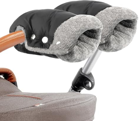 FENYW Kinderwagen Handwärmer, Kinderwagen Handschuhe, Handschuhe Handmuff, mit Fleece Innenseite, Atmungsaktiv Wasserfest Winddicht, Universalgröße für Kinderwagen Buggy Radanhänger-Schwarz