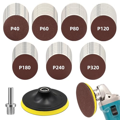 Lijas 125mm Kit, 70 Piezas Discos Lija 125mm con M14 Rosca, Lija para Taladro, 10xP40/60/80/120/180/240/320 Discos de Lijado Granos, para Lijadora Angular/Pulidora Taladro-Pulido