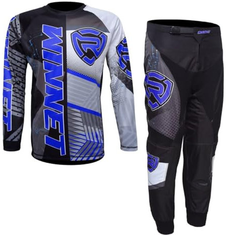 WinNet Completo tuta kit per moto da cross enduro quad fuori strada maglia maglietta e pantalone completino (L)