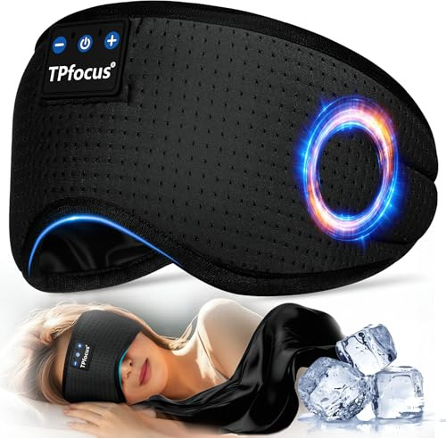 TPfocus Antifaz para Dormir Auriculares Bluetooth Diadema, Antifaces para Dormir Verano de Lado Antifaz Seda para Oficina, Viajes Aéreos, ASMR,Gadgets Tecnológicos Geniales, (Negro)