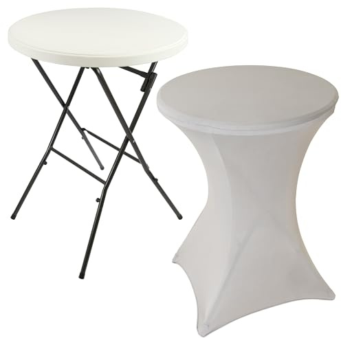 Nexos Trading Partytisch Stehtisch 110 cm klappbar mit Husse grau Stretch waschbar Bistrotisch Bartisch 80x80 cm rund Klapptisch Stoffbezug