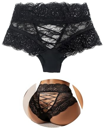 comeondear Black Women’s Lace 3D Floral Panties Plus Size Stretchy Knickers High Waist Sexy Ladies Panty Briefs Underwear Underpants UK 8-22