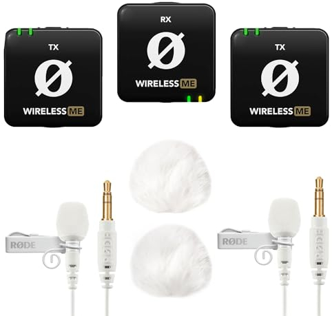 Rode Wireless ME Dual Microphone Radio System + 2 x Lavalier GO White + 2 x Keepdrum Fur Wind Protection White