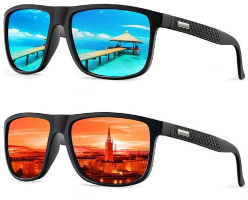 HENGOSEN Lot de 2 paires de lunettes de soleil polarisées pour homme avec protection UV