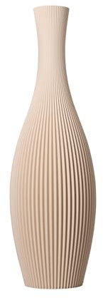 SLIMPRINT Vase de Sol Stella, Beige, D18,8 x H60 cm, Vase Moderne avec Motif Rayé pour Plumes de Pampas et Branches Décoratives, Bio Plastique Recyclé